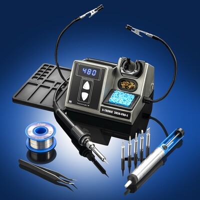X-Tronic Model 3050-PRO-X Digital LED Soldering Iron Station with 2 Convenient Helping Hands, 1-30 Minute Sleep Function, C/F Programmable, Solder Roll Holder, Brass Tip Cleaner, & Wet Sponge XTR-3050-PRO-X-ST-ACC