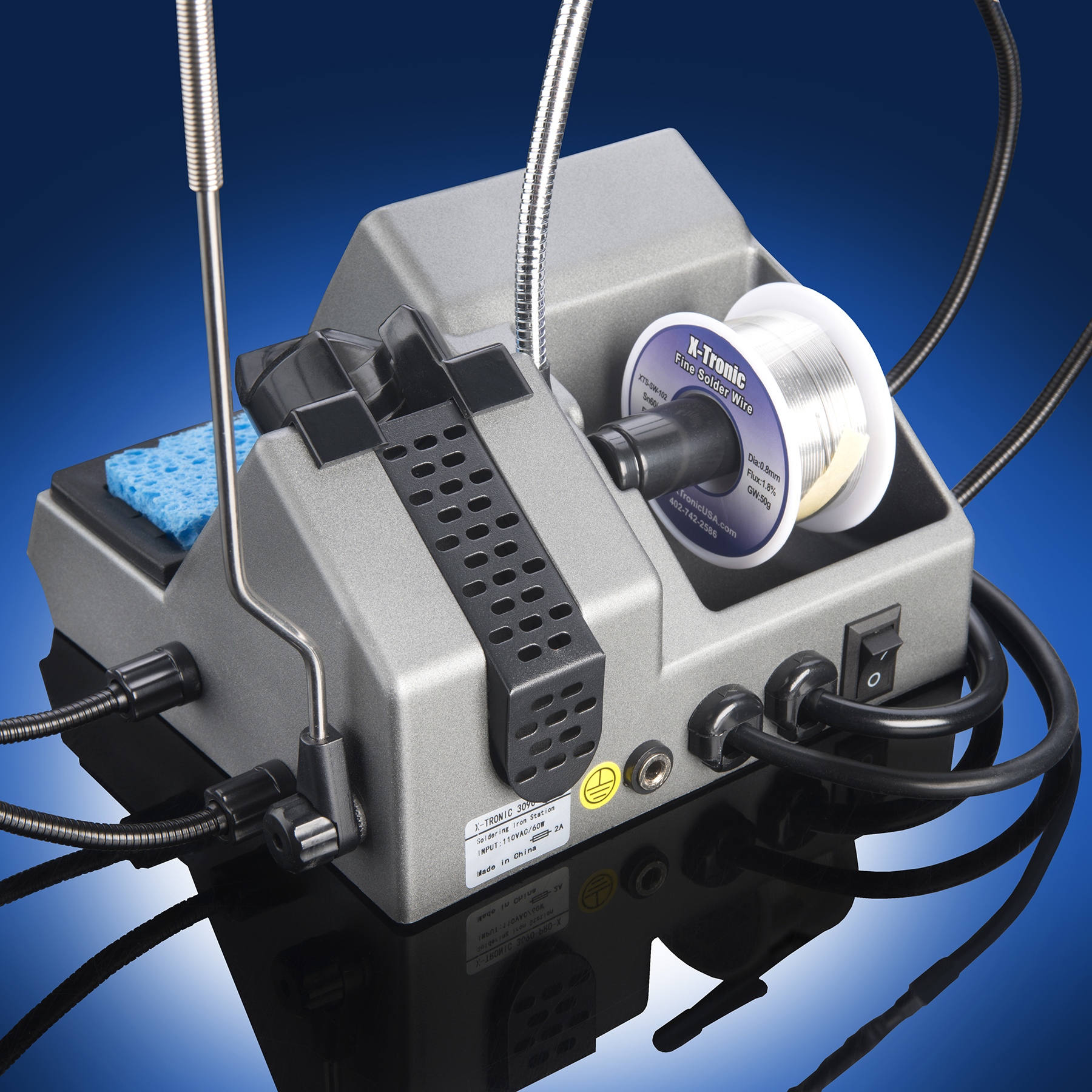X-Tronic 3090-PRO-X – 75 W Soldering Iron Station – 5 Extra Tips, 2 LED Displays, Sleep Func, C/F, 3 Temp Presets, Mini Mag Lamp, 4 Helping Hands, Solder Sucker, Tweezers, Solder, Brass &amp; Wet Sponges