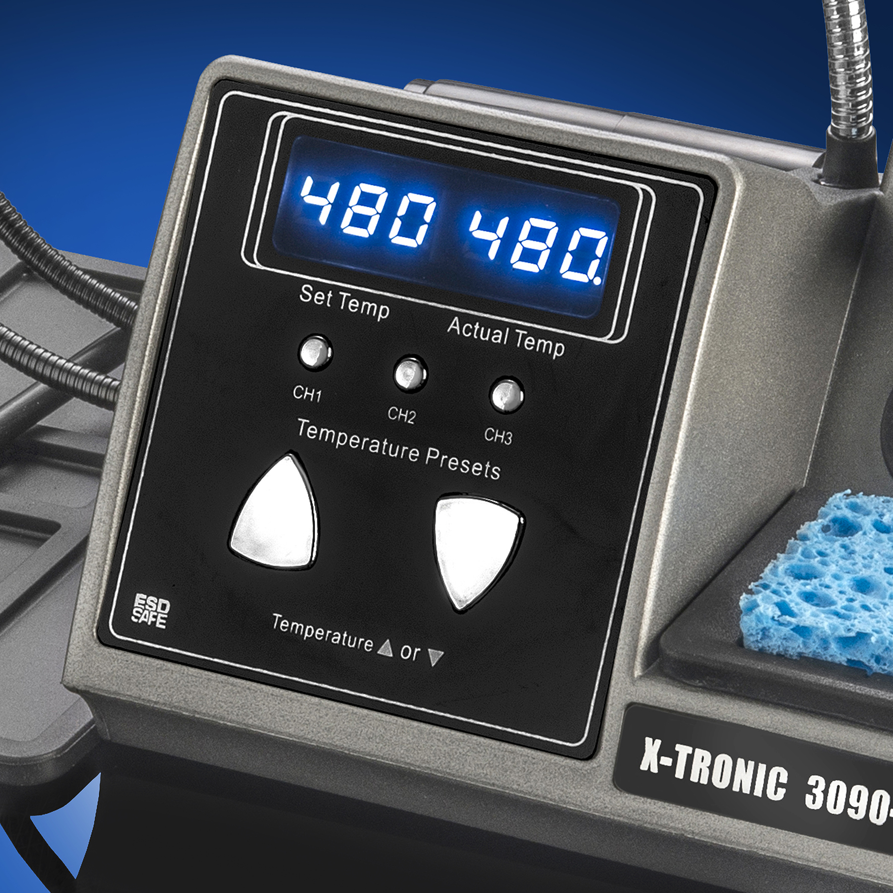 X-Tronic 3090-PRO-X – 75 W Soldering Iron Station – 5 Extra Tips, 2 LED Displays, Sleep Func, C/F, 3 Temp Presets, Mini Mag Lamp, 4 Helping Hands, Solder Sucker, Tweezers, Solder, Brass &amp; Wet Sponges