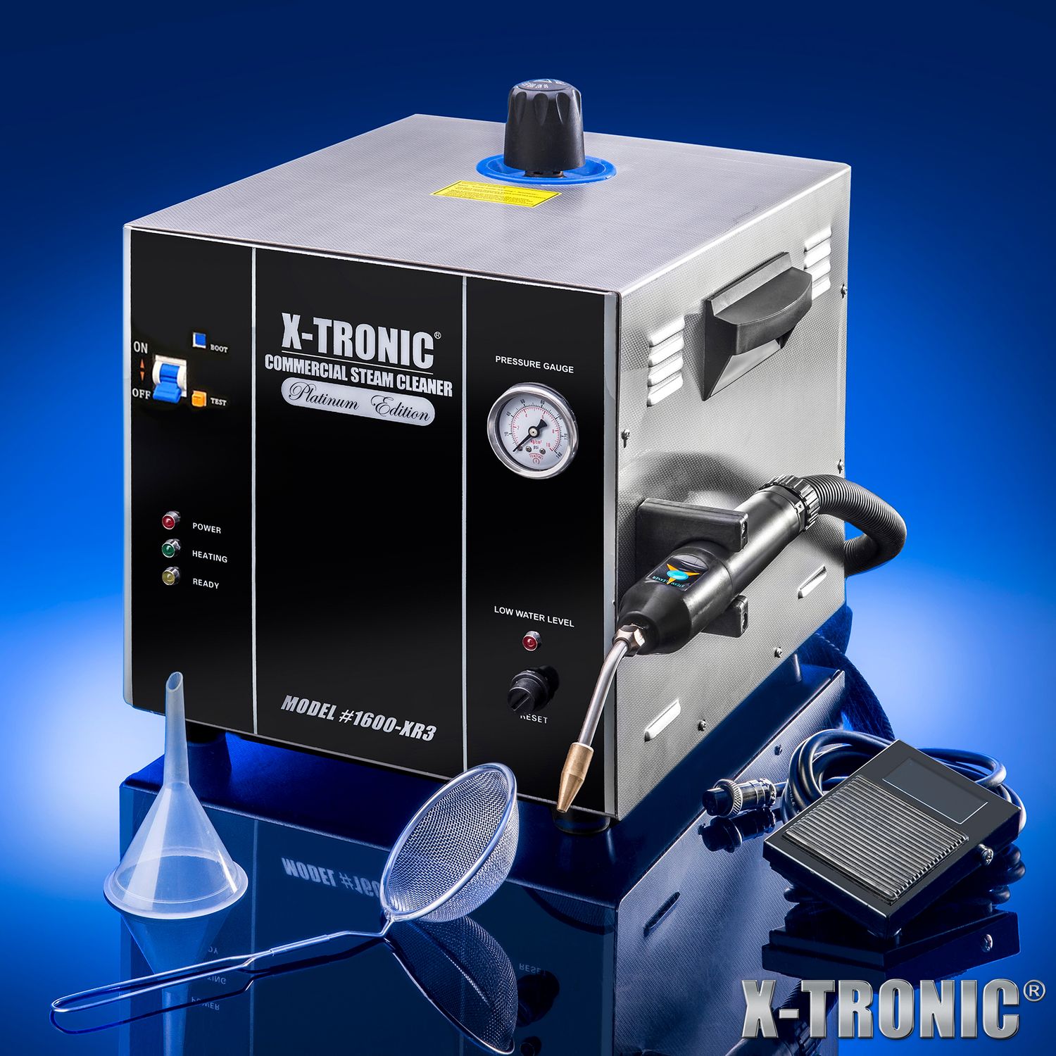 X-Tronic 1600-XR3 4 Liter Commercial Jewelry Steam Cleaner with Hands-Free Foot Pedal &amp; Stainless Steel Tank