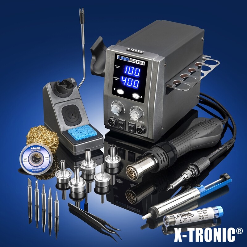 X-Tronic 6040-PRO-X • Platinum Series • 700 Watt Hot Air Rework Soldering Iron Station • Brushless DC Fan Air Delivery System • C/F Conversion, 0-30 Min Sleep, Calibration &amp; Auto Cool Down Features!