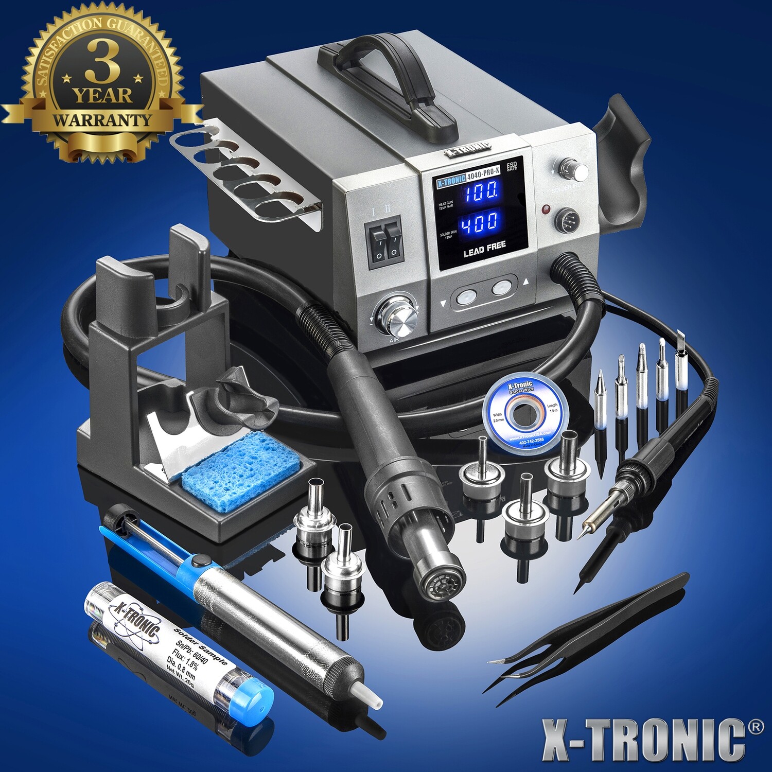 X-Tronic 4040-PRO-X • Platinum Series • 700 Watt Hot Air Rework Soldering Iron Station • Brushless DC Vortex Blower Air System • C/F Conversion, 0-30 Min Sleep, Calibration &amp; Auto Cool Down Features!