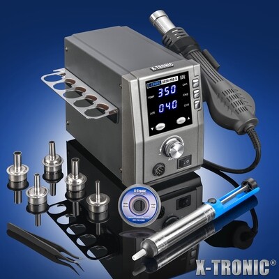 X-Tronic 6020-PRO-X • Platinum Series • 750 Watt • Hot Air Rework Station • 3 Temp Presets, Temp Calibration Func, C/F Func, Auto Cool Down/Standby Mode, Mute/Unmute Sound & Patented Nozzle Holder! XTR-6020-PRO-X-ACC