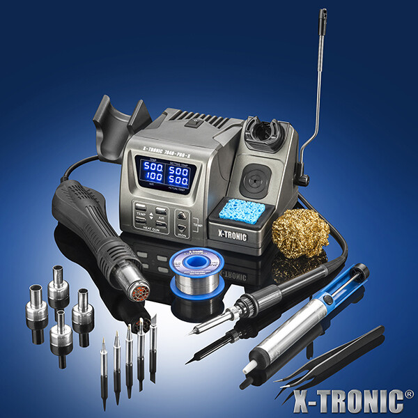 X-Tronic 7040-PRO-X • 775 Watt • Small Footprint Hot Air Rework &amp; Soldering Iron Station • Digital Temp Controls, C/F Conversion, Calibration Func, 0-30 Min Sleep, Auto Cool Down, Mute/Unmute Sound