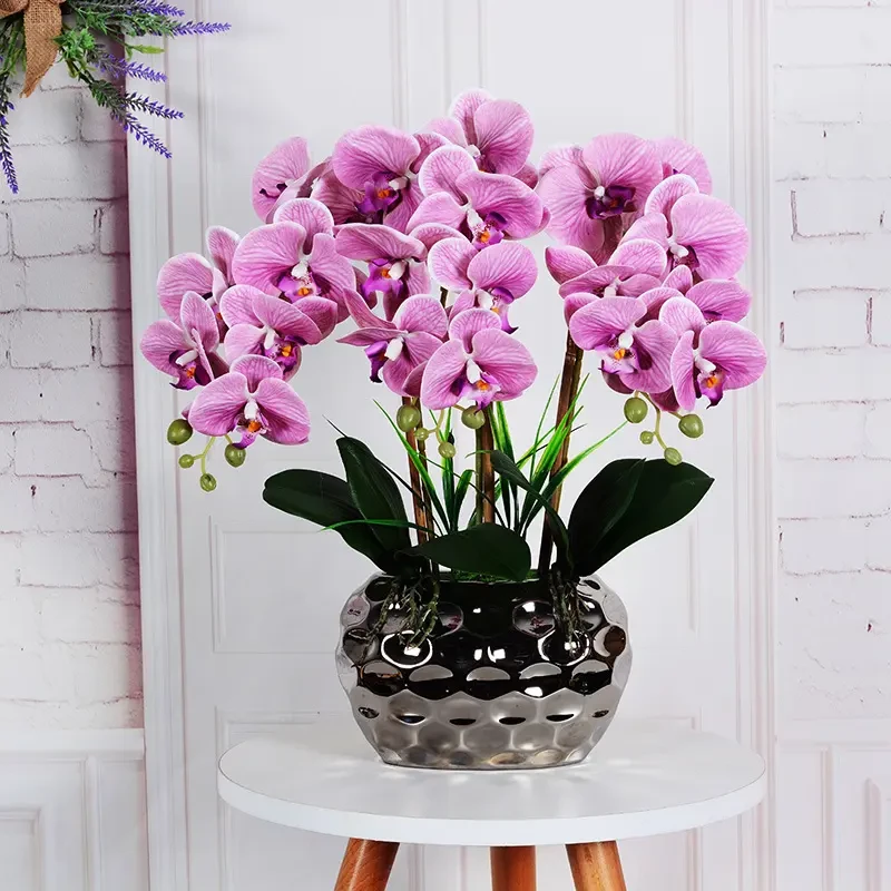 Orchid Arrangement Decor Silver Pot 18"