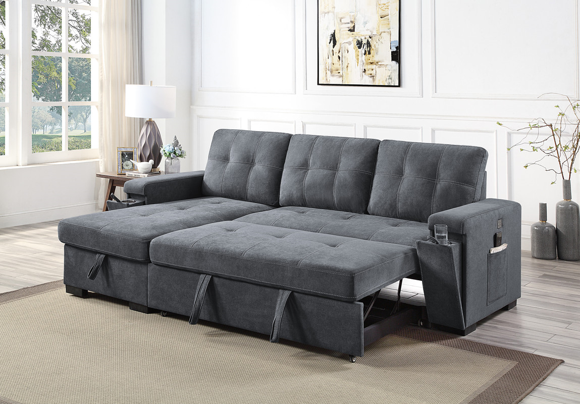 Grey sectional with sale pull out bed