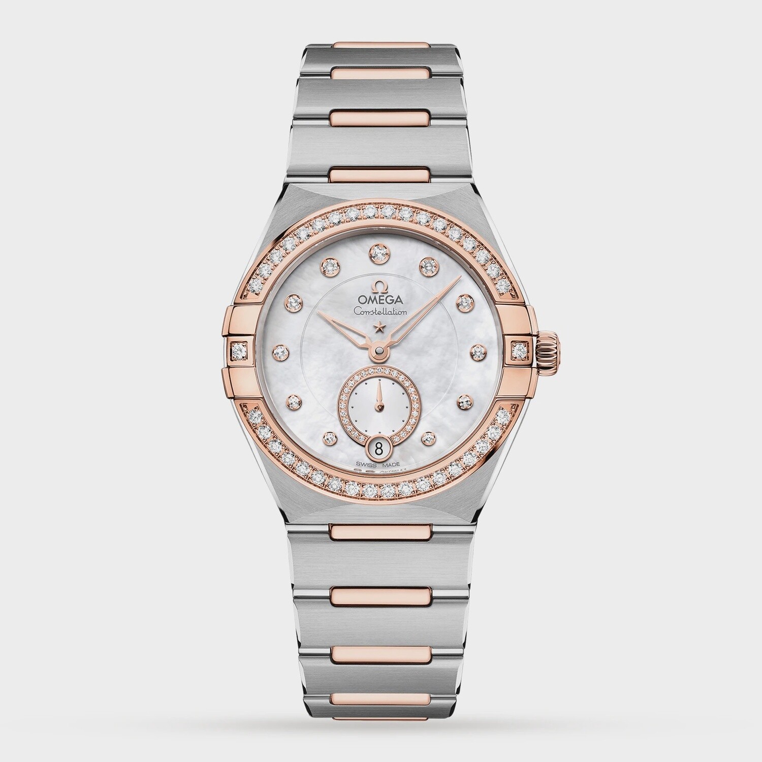 Constellation 34mm with Mother of Pearl Diamond Dial and Diamond Bezel in Stainless Steel and Rose Gold