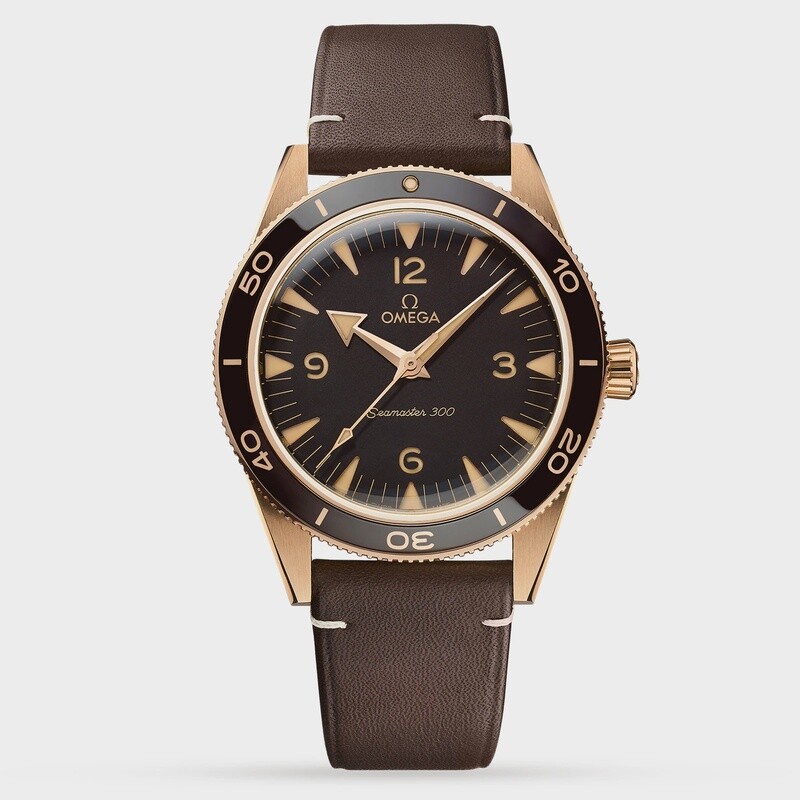 Seamaster 300 41mm with Black Dial in a Bronze Gold Case on Brown Leather Strap