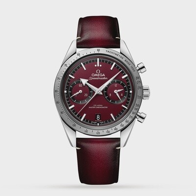 Speedmaster 57 40.5mm with Red Dial in a Stainless Steel on Red Leather Strap