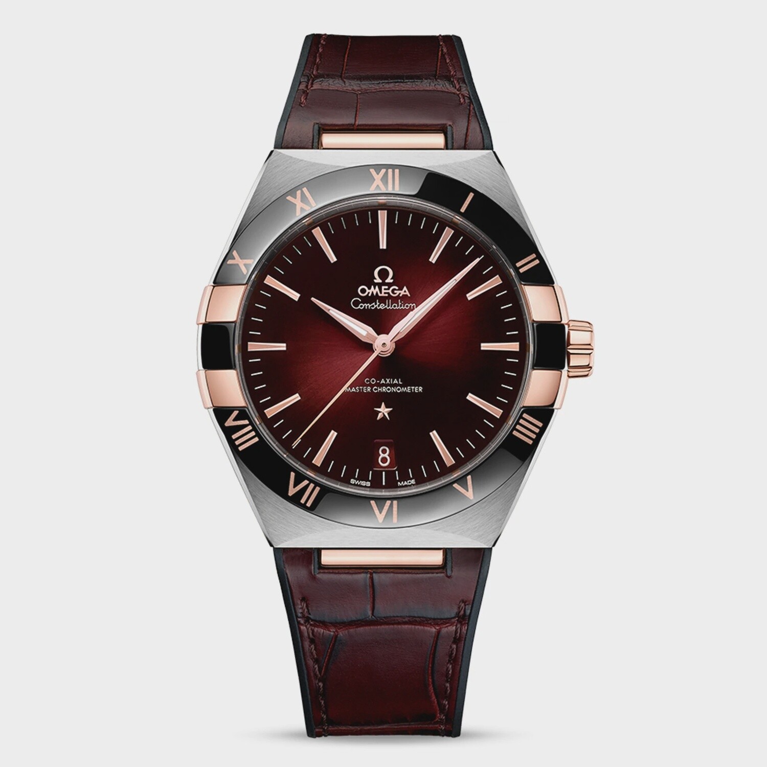 Constellation 41mm with Red Dial in a Stainless Steel and Rose Gold Case on a Red Alligator and Rubber Strap