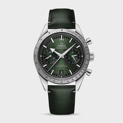 Speedmaster 57 40.5mm with Green Dial in a Stainless Steel on Green Leather Strap