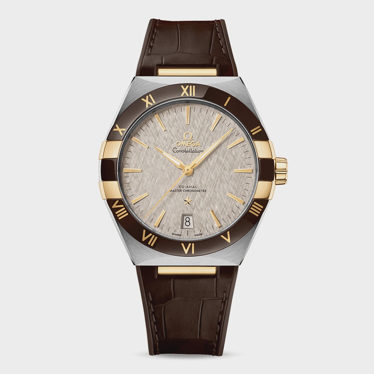 Constellation 41mm with Rhodium Silk Dial in a Stainless Steel and Yellow Gold Case on Brown Alligator and Rubber Strap