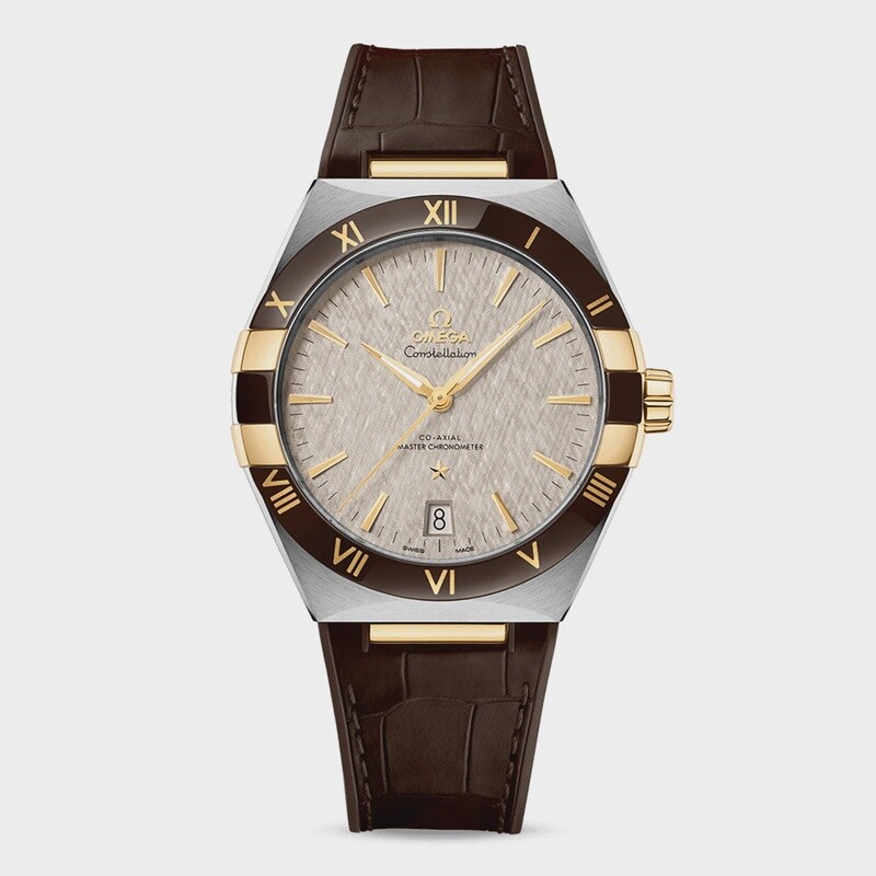 Constellation 41mm with Rhodium Silk Dial in a Stainless Steel and Yellow Gold Case on Brown Alligator and Rubber Strap