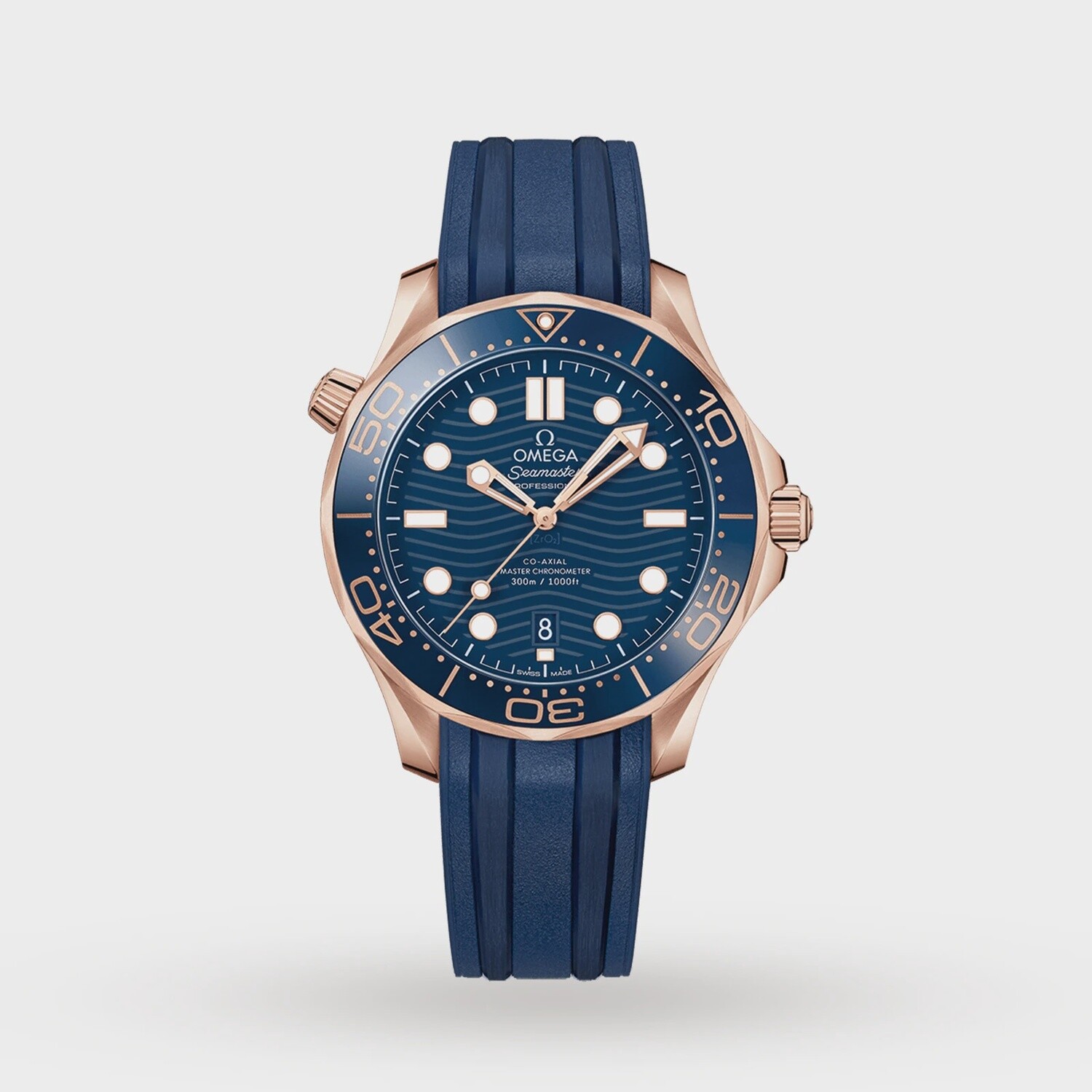 Seamaster Diver 300m 42mm with Blue Dial in Rose Gold on Blue Rubber Strap