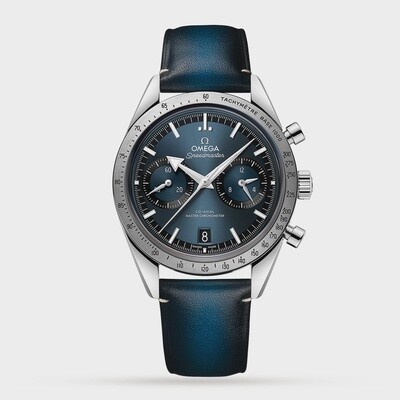 Speedmaster 57 40.5mm with Blue Dial in a Stainless Steel on Blue Leather Strap