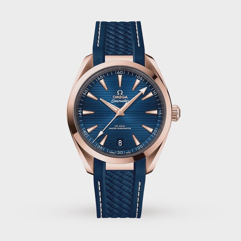 Aqua Terra 41mm with Teak Blue Dial in a Rose Gold on Rubber Strap
