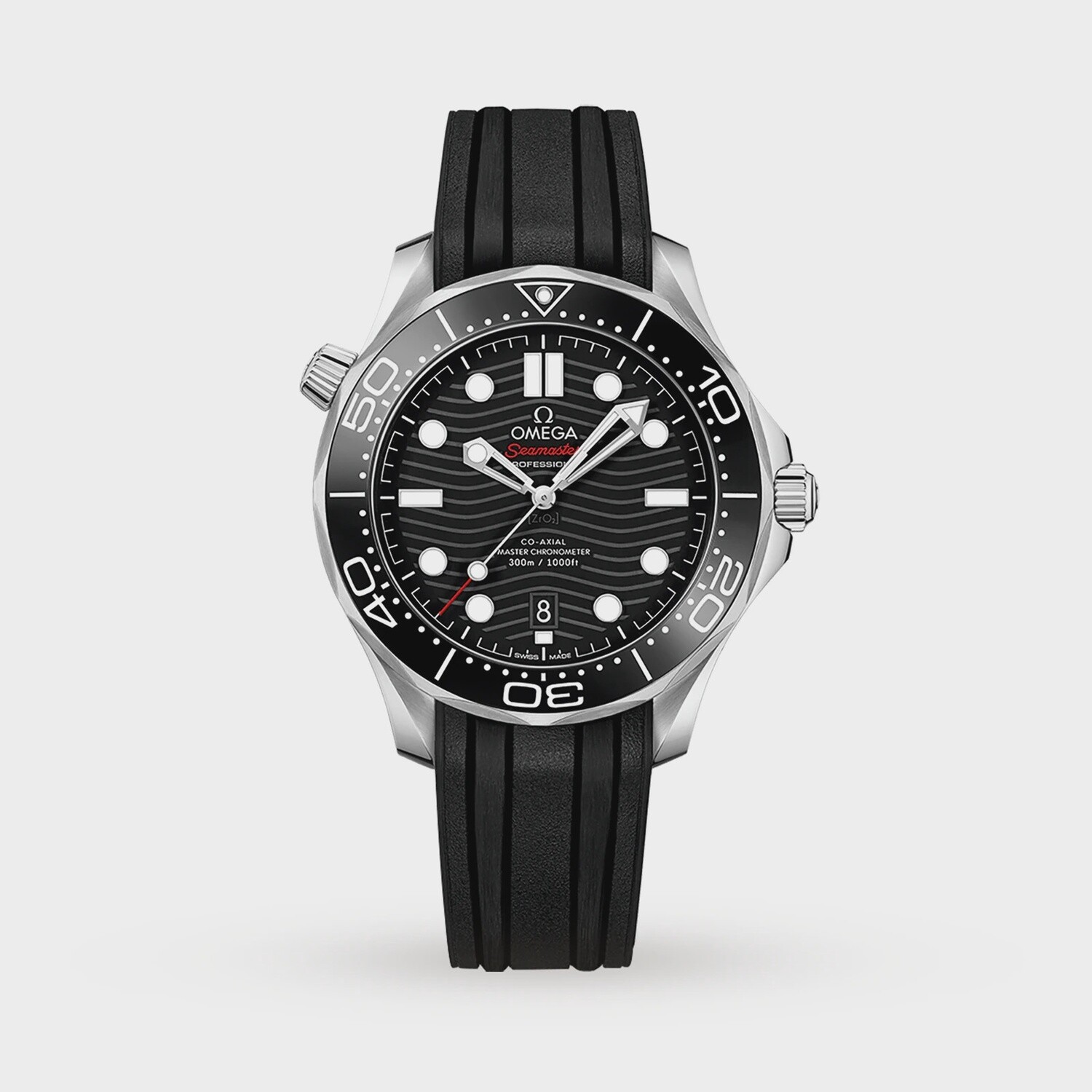 Seamaster Diver 300M 42mm with Black Dial in Stainless Steel on Black Rubber Strap
