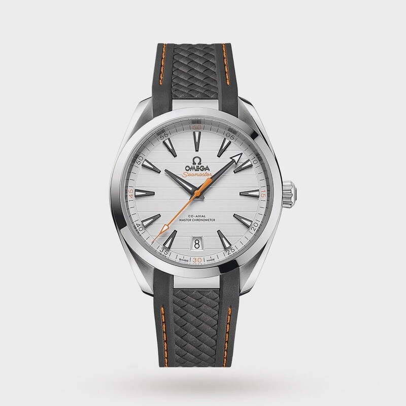 Aqua Terra 41mm with Teak Silver Dial in a Stainless Steel Case on Rubber Strap