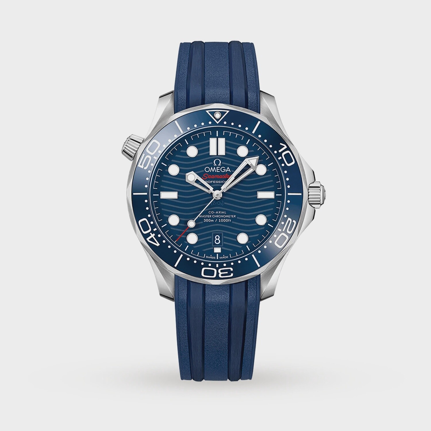 Seamaster Diver 300M 42mm with Blue Dial in a Stainless Steel Case on Blue Rubber Strap
