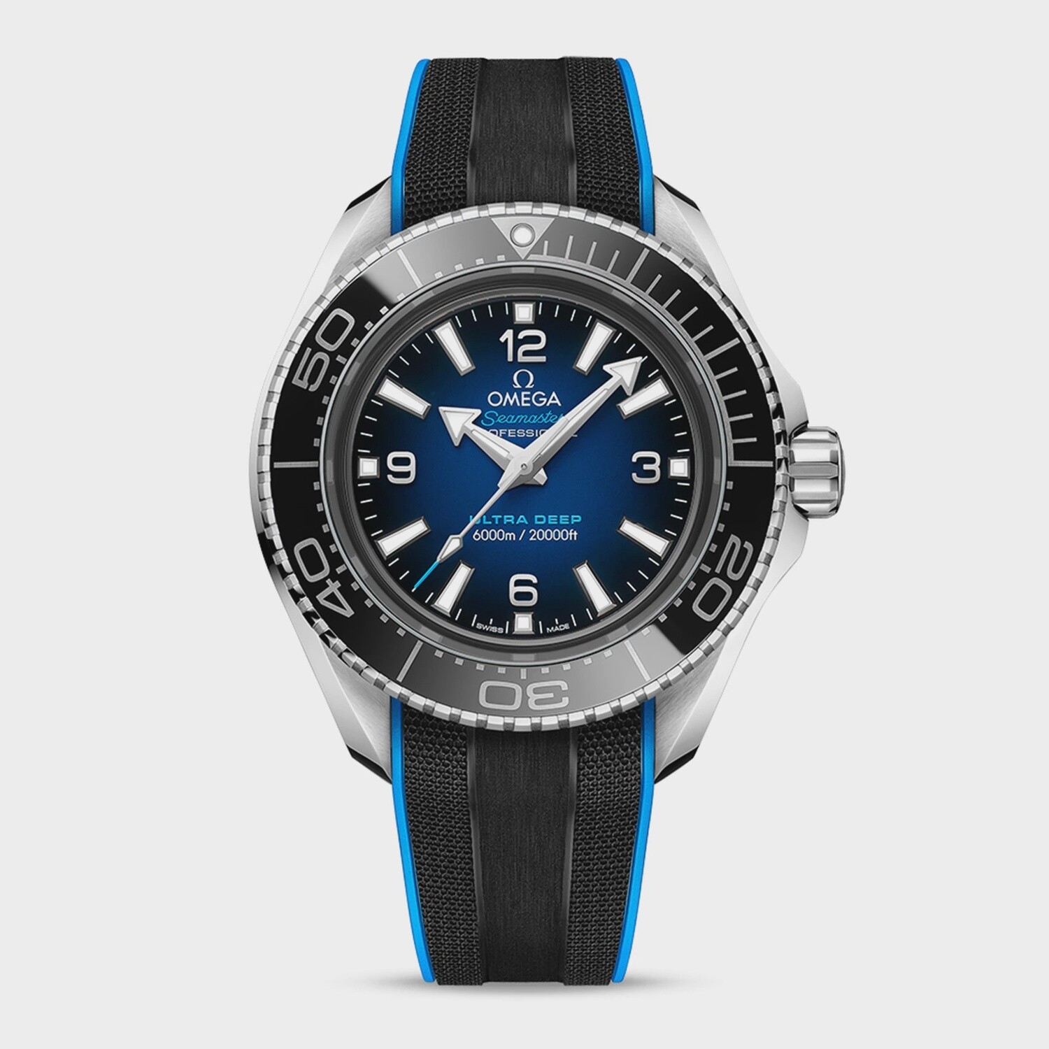 Seamaster Planet Ocean 6000M 45.5mm with Black Dial in Stainless Steel on Rubber Strap