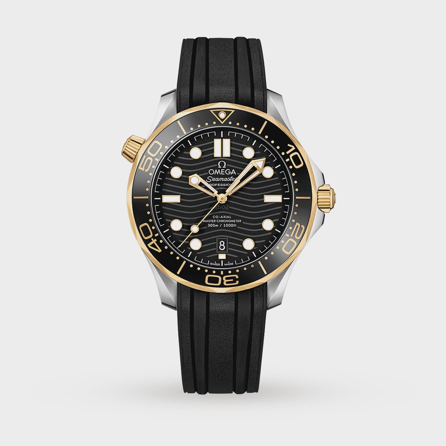 Seamaster Diver 300m 42mm with Black Dial in Stainless Steel and Yellow Gold  on Rubber Strap