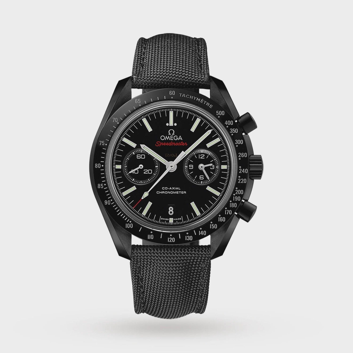 Speedmaster 44.25mm with Black Dial in  Black Ceramic on a Fabric Strap
