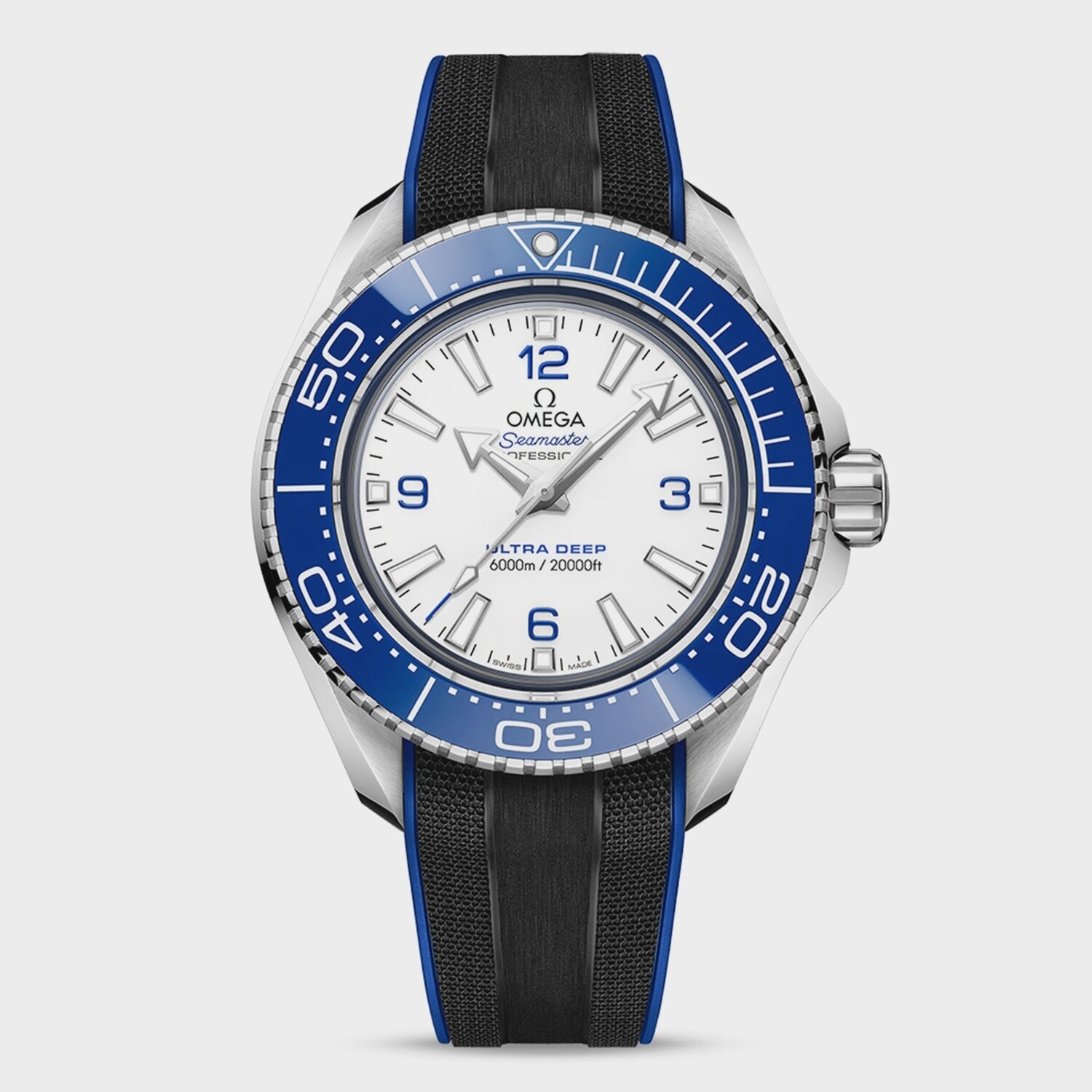 Seamaster Ultra Deep 6000M 45.5mm with White Enamel Dial in a Stainless Steel Case on Black Rubber Strap