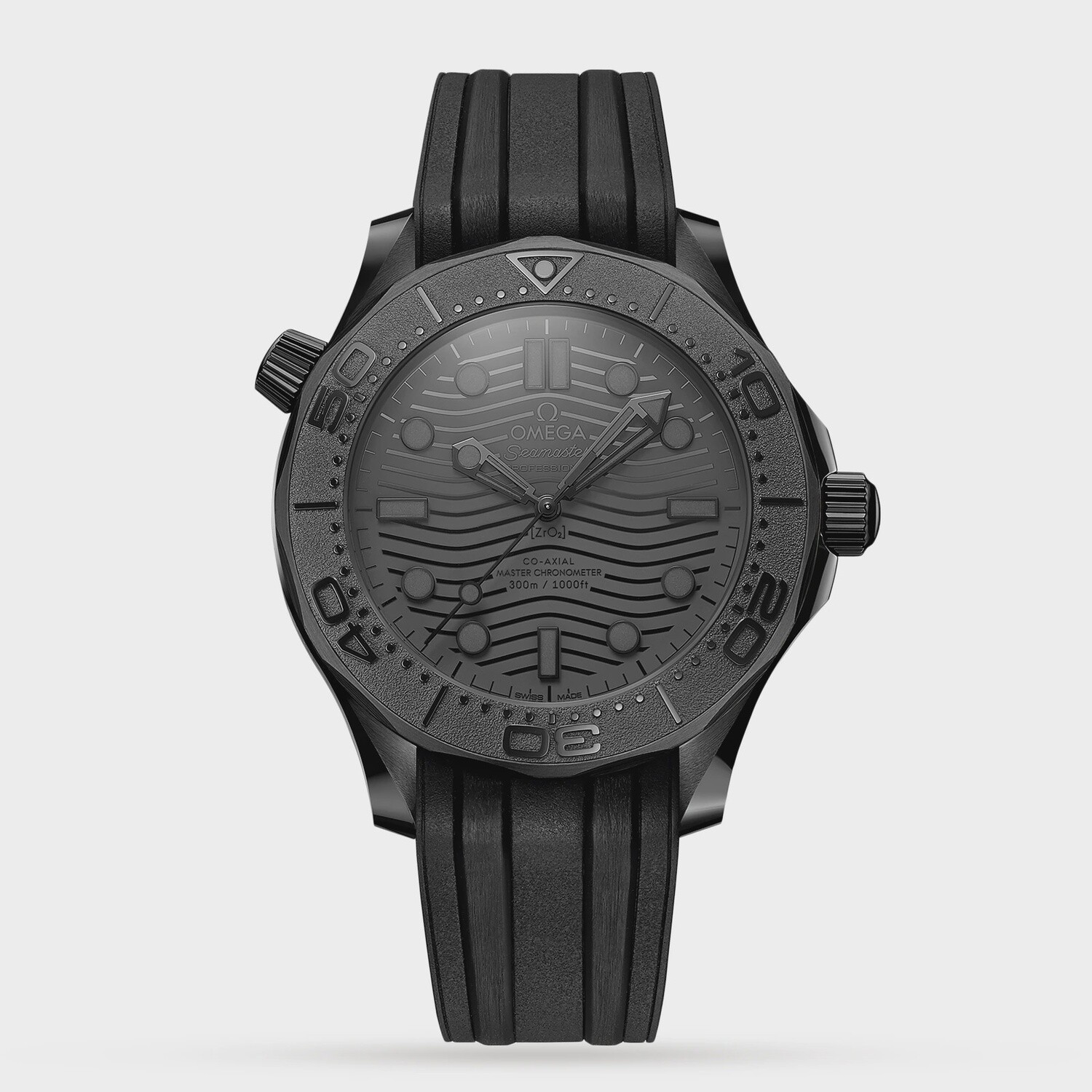 Seamaster Diver 300m 43.5mm with Black Dial Black Ceramic on Rubber Strap