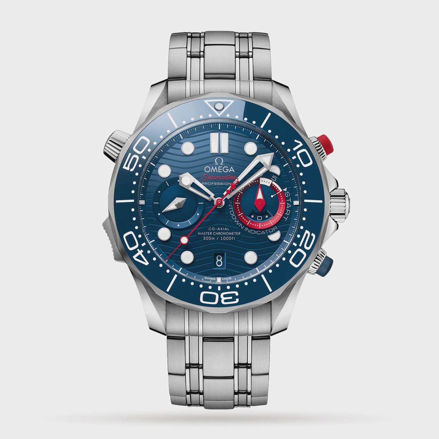 Seamaster Diver 44mm Chronograph with Blue and Red Dial in Stainless Steel