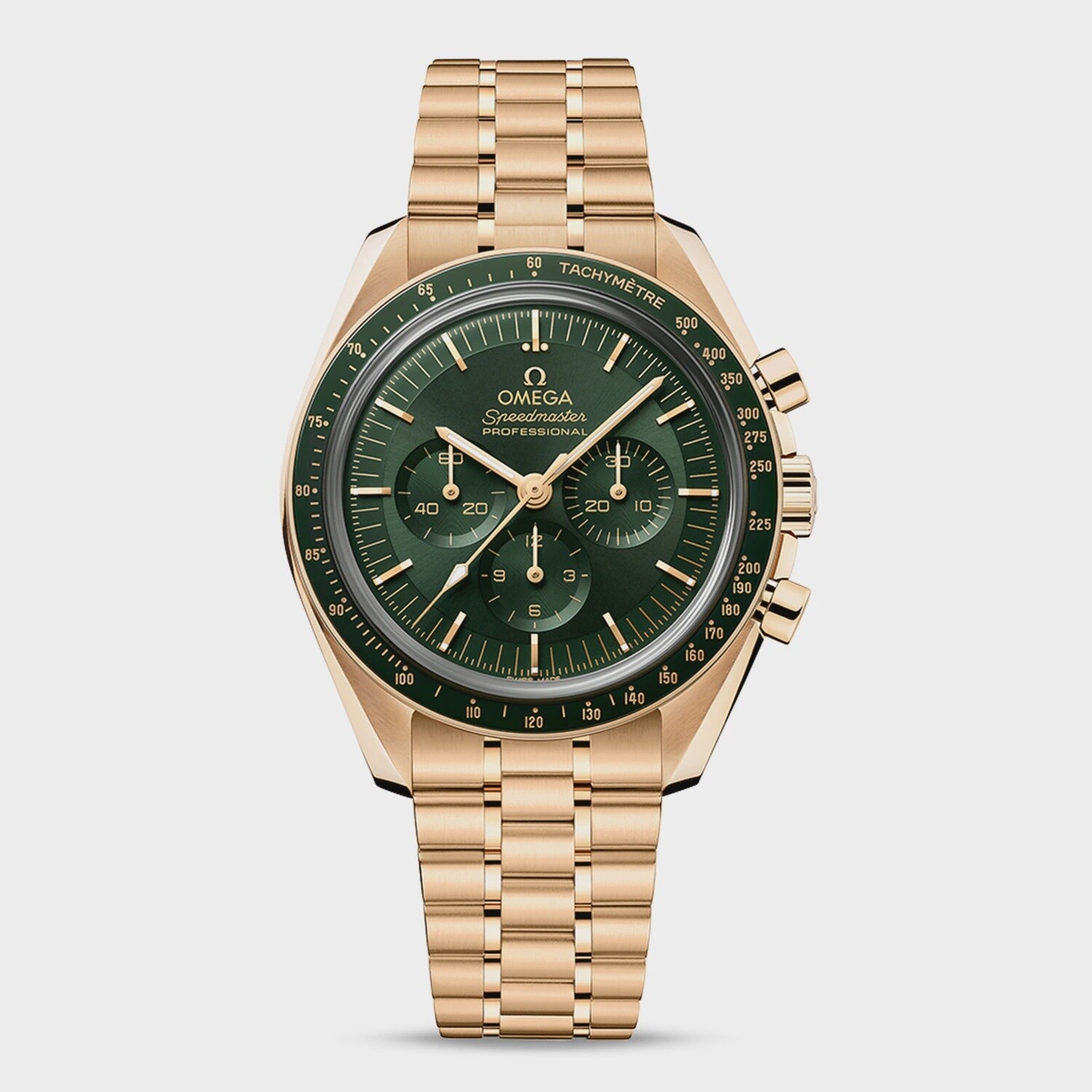 Speedmaster Moonwatch 42mm 18kt YG Green Dial  on 18kt Gold Strap