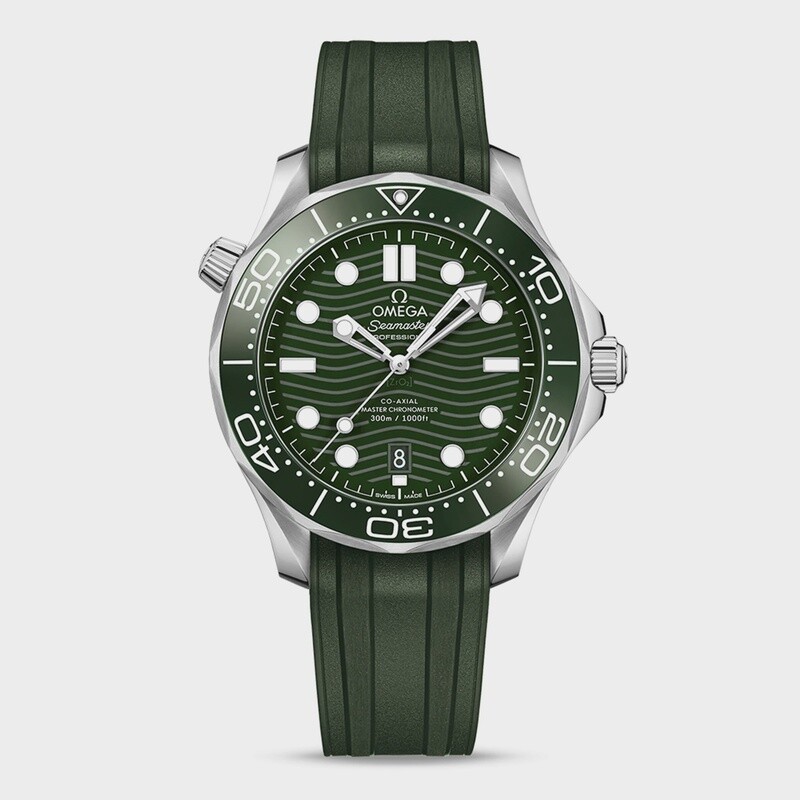 Seamaster Diver 300M 42mm with Green Dial in a Stainless Steel Case on Green Rubber Strap