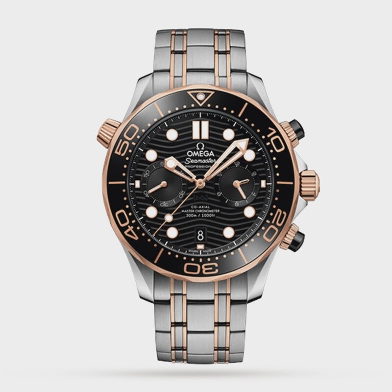 Seamaster Diver 300m 44mm Chronograph with Black Dial in Stainless Steel and Rose Gold
