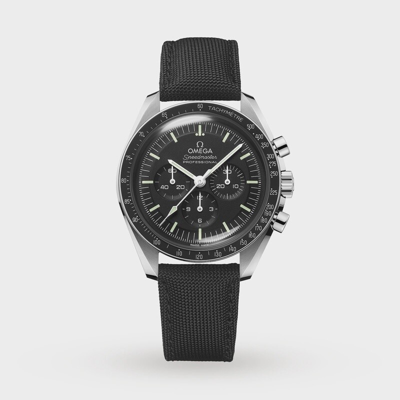 Speedmaster Professional Moonwatch Hesalite 42mm with Black Dial in a Stainless Steel case on Black Strap