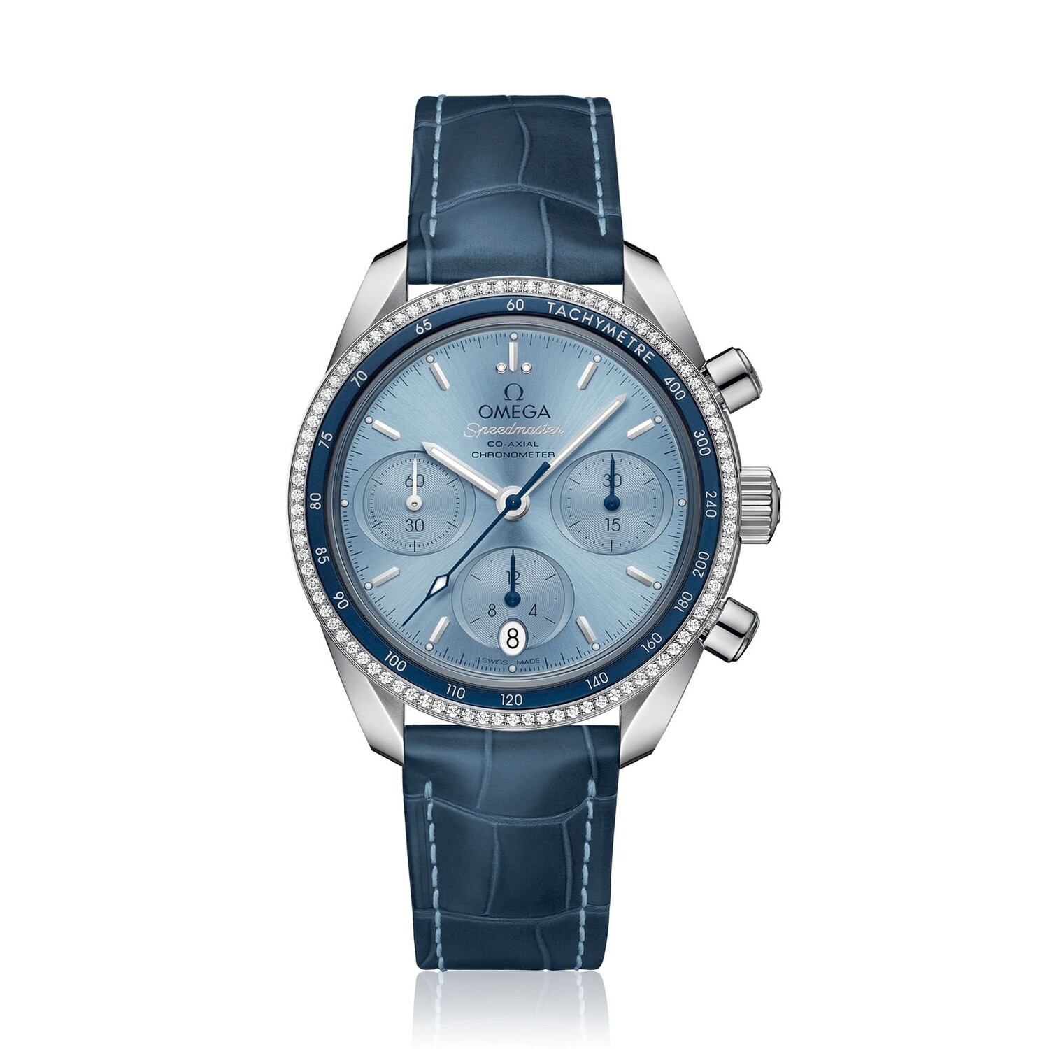 Speedmaster 38mm with Blue Dial in a Stainless Steel on Blue Leather Strap