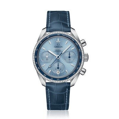 Speedmaster 38mm with Blue Dial in a Stainless Steel on Blue Leather Strap