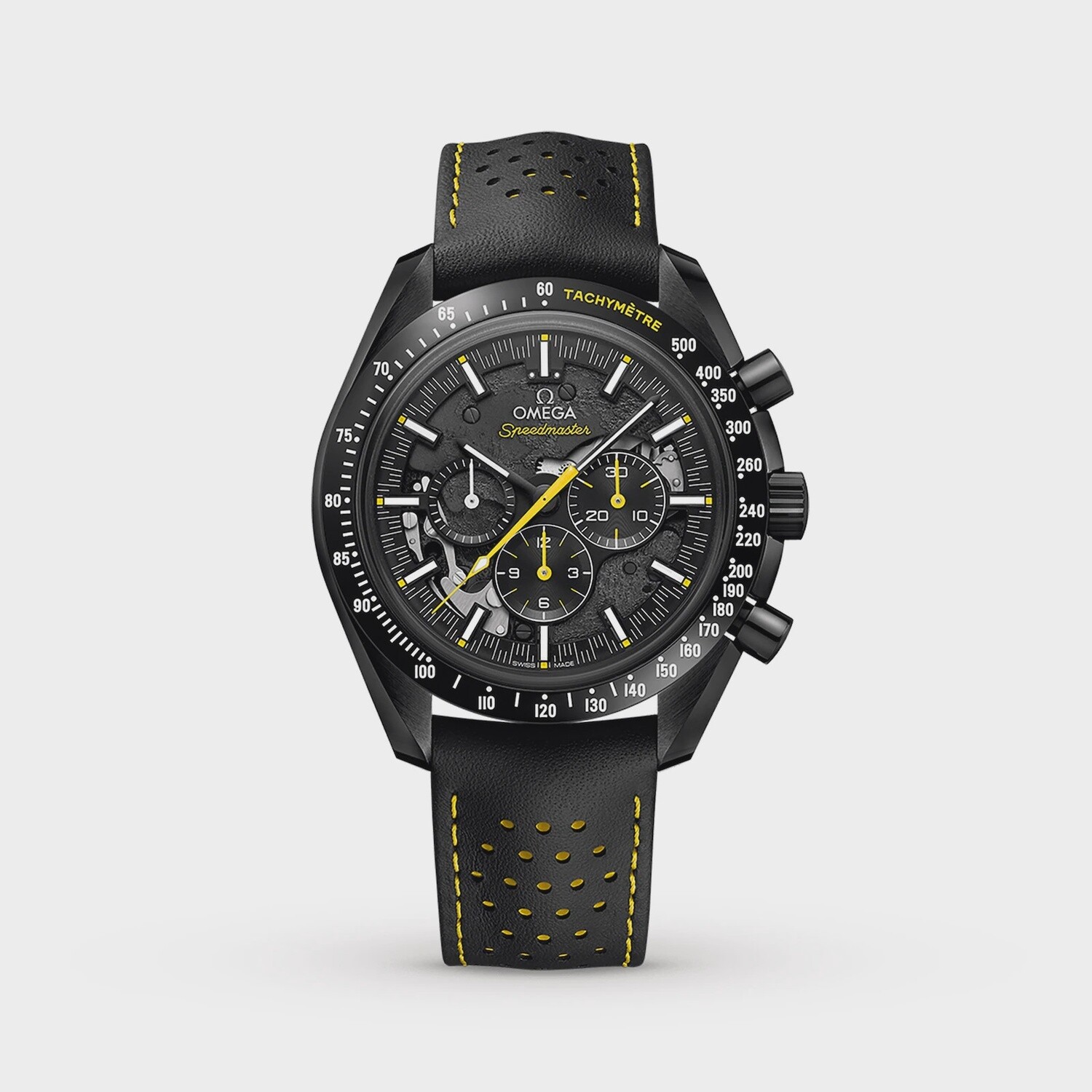 Speedmaster Apollo 8 44mm  with Black Skeleton Dial in a Black Ceramic on Black Perforated Leather Strap