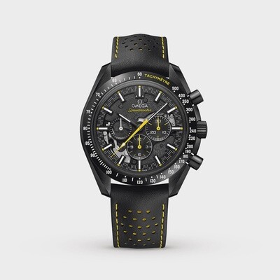 Speedmaster Apollo 8 44mm with Black Skeleton Dial in a Black Ceramic on Black Perforated Leather Strap