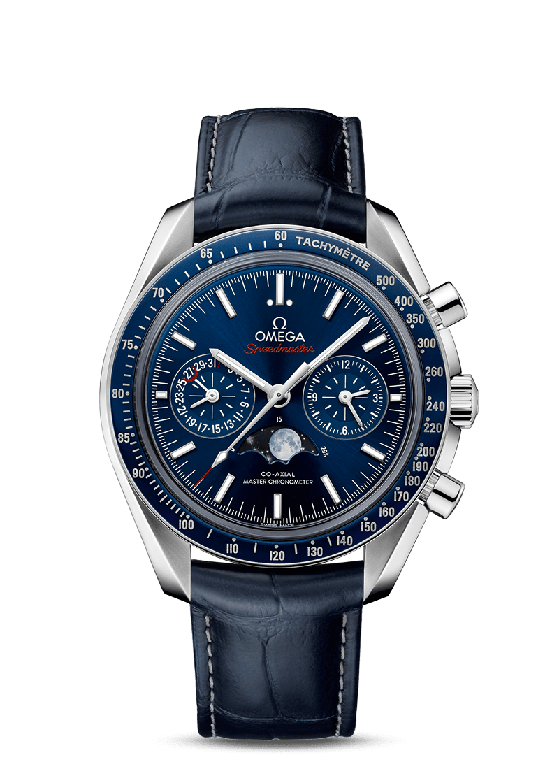 Speedmaster Moonphase 44.25mm Steel Blue Dial on Leather Strap