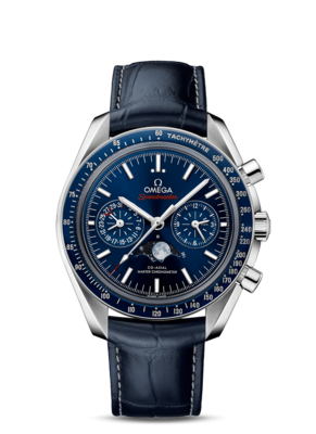 Speedmaster Moonphase 44.25mm Steel Blue Dial on Leather Strap