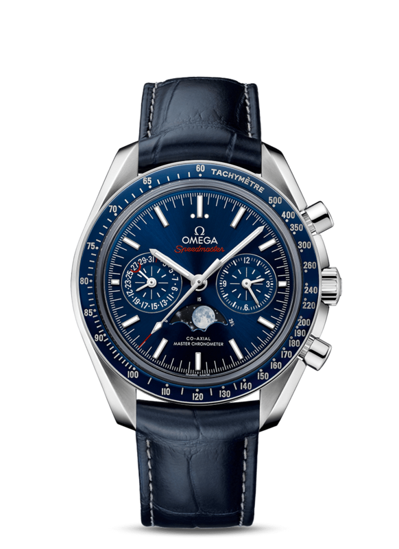 Speedmaster Moonphase 44.25mm Steel Blue Dial on Leather Strap
