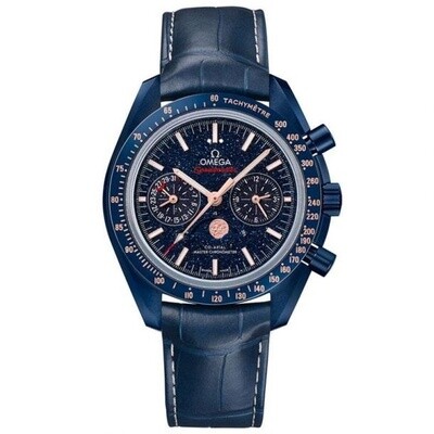 Speedmaster Moonphase 44mm with Aventurine Dial in Blue Ceramic on Leather Strap