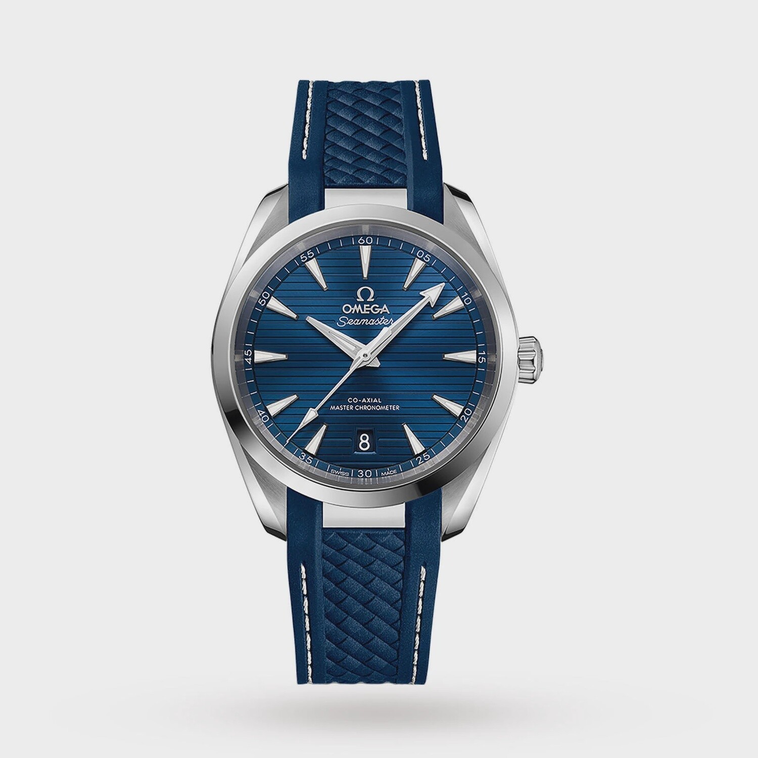 Aqua Terra 38mm with Teak Blue Dial in a Stainless Steel Case on Blue Textured Rubber Strap