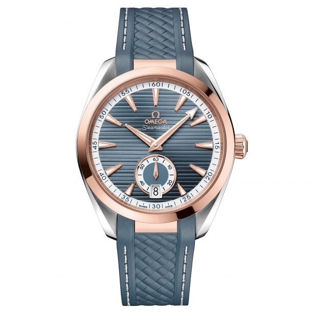 Aqua Terra 41mm Blue Dial in Stainless steel and Rose Gold on Blue Textured Rubber Strap