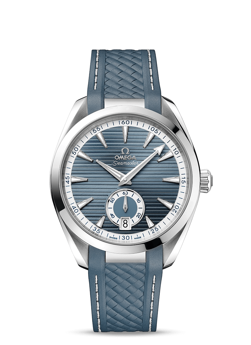 Aqua Terra 41mm with Teak Blue Dial in a Stainless Steel on Blue Textured Rubber Strap