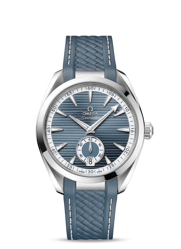 Aqua Terra 41mm with Teak Blue Dial in a Stainless Steel on Blue Textured Rubber Strap