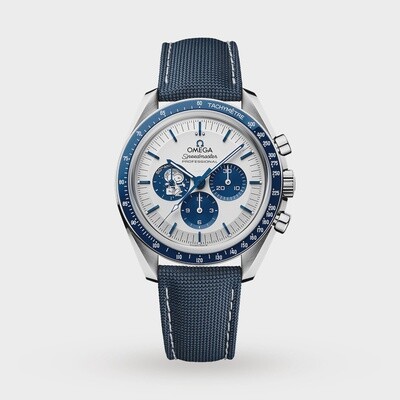 Speedmaster &#39;Silver Snoopy Award&#39; 50th Anniversary with White Dial on a Blue Strap