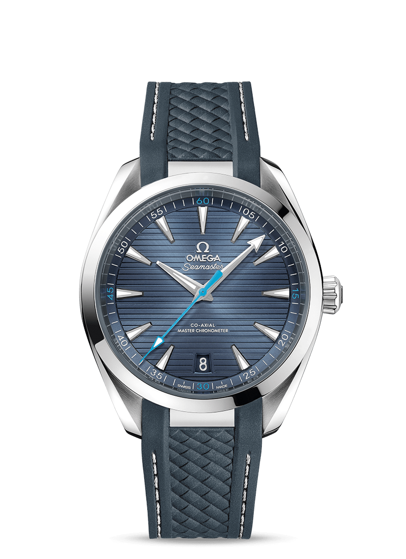 Aqua Terra 41mm with Blue Teak Dial on Textured Rubber Strap
