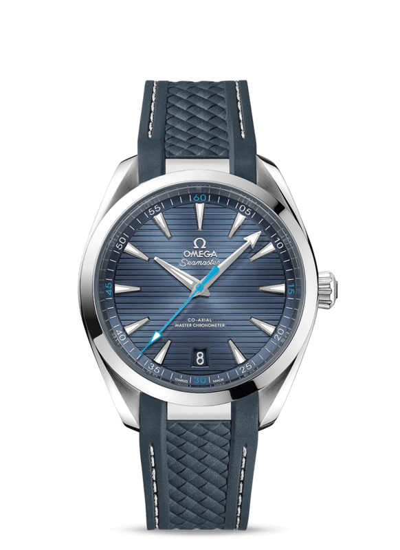 Aqua Terra 41mm with Blue Teak Dial on Textured Rubber Strap