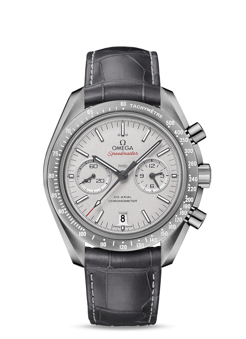 Speedmaster Moonwatch Grey Side of the Moon 42mm with Platinum Dial in a Grey Ceramic Case on Grey Alligator Strap
