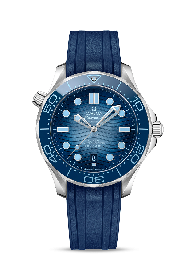 Seamaster Diver 300m 42mm with Summer Blue Dial in Stainless Steel on a Rubber Strap